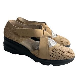 Jambu Belize Mary Jane Platform Adjustable Comfort Wedges Womens 9M Tan